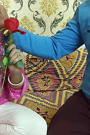 Indian beautiful husband wife celebrate special Valentine week Happy Rose day dirty talk in hindi voice saara give footjob