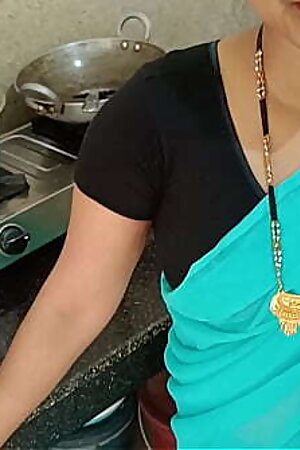 Newly married housewife was chatting with husband and getting fuck with step-brother in kitchen in doggy style dirty hindi audio