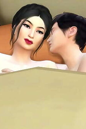 Step son enters his hot japanese step mom room late at night to share the bed with her because he was afraid to be alone, she accepted but in the end everything turned into sex